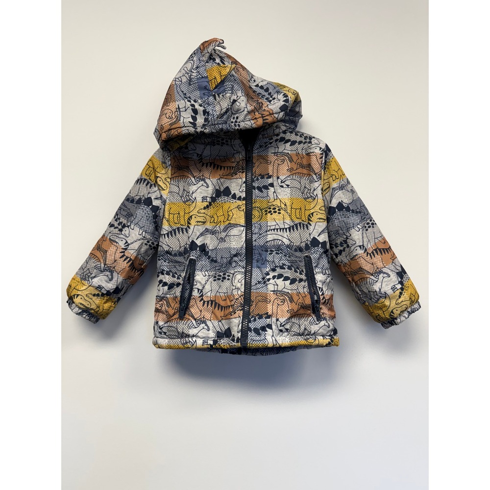 Mick Mack LTD Boys Dinosaur Print Puffer Jacket‎ Fleece Lined Hooded Blue 2T